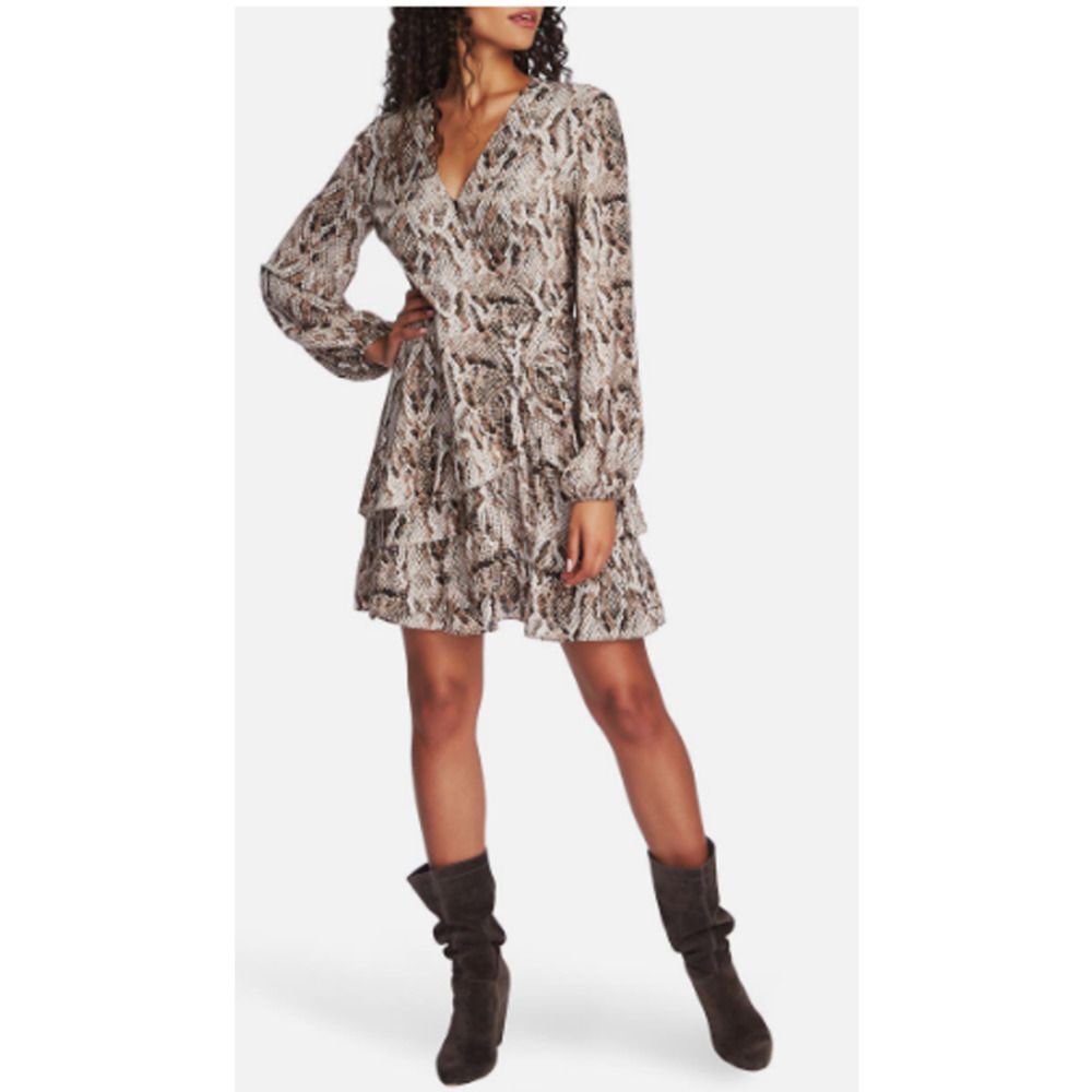 1. State Snake print Ruffle Wrap Front Mini Dress NWT Size 4